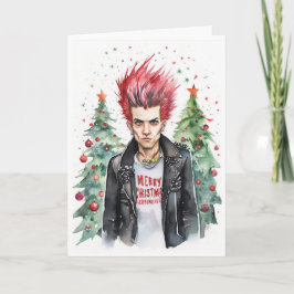punk rocker christmas card kort