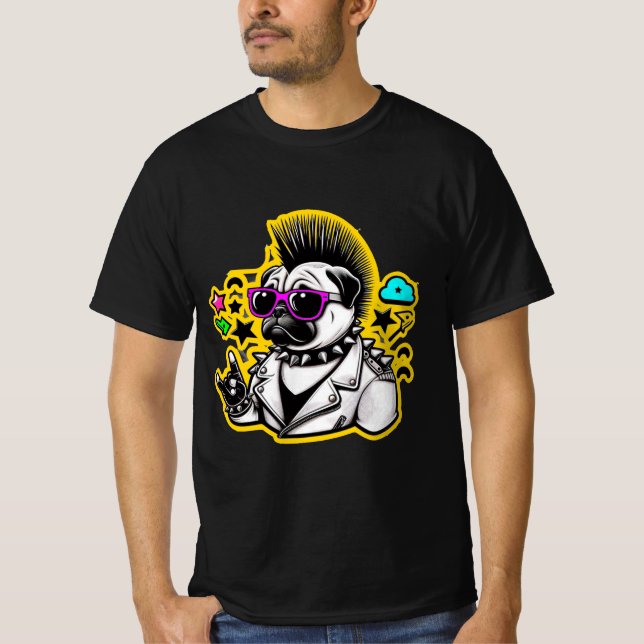 PUNK ROCKER-PUG 4 T SHIRT (Framsida)