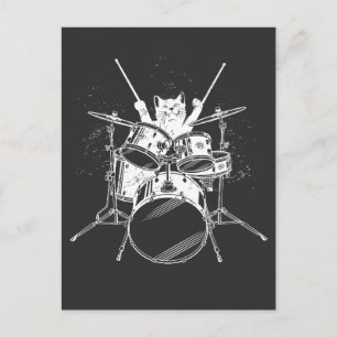 Punk Rockstar Kitten Kattunge Drummer spelar poler Vykort
