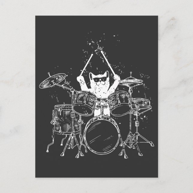 Punk Rockstar Kitten Kattunge Drummer spelar Vykort (Framsida)