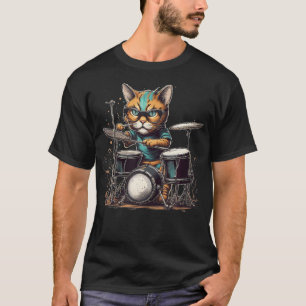 Punk Rockstjärna Katten Katttrumma Spelar Trummor T Shirt