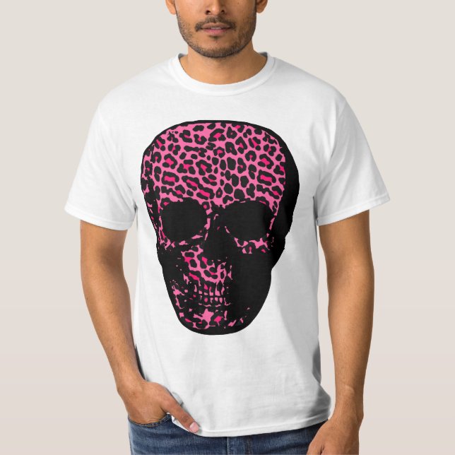 Punk skalle för chockrosaLeopardtryck Tee Shirt (Framsida)
