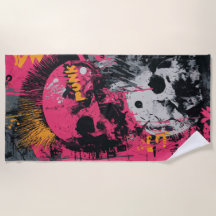 Punk Skalle Graffiti Collage i Rosa och Gult