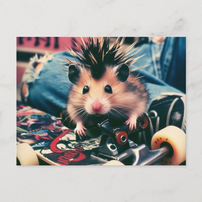 Punk Skateboarding Cute Hamster Vykort (Framsida)