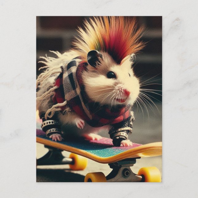 Punk Skateboarding Hamster Vykort (Framsida)