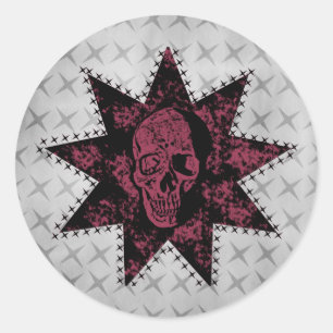 Punk Skull Stickers, Black and Mörk Rosa Runt Klistermärke