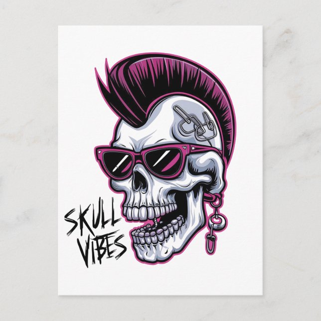 Punk Skull Vibes. Cool Skull med solglasögon Desi Vykort (Framsida)