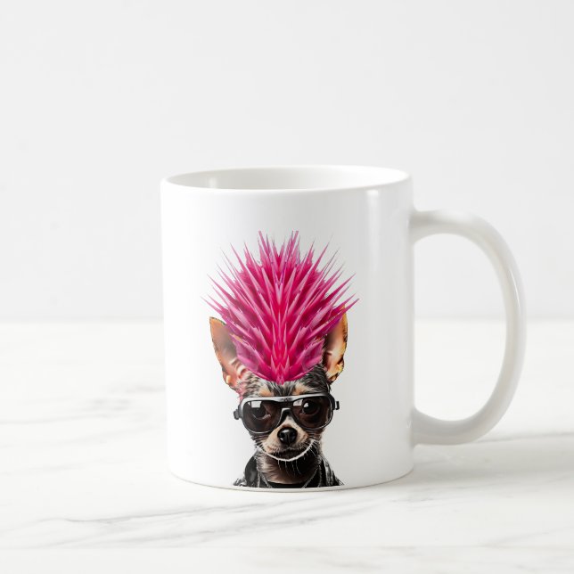 Punk Sten Chihuahua Rosa Mohawk Music Älskare Pet  Kaffemugg (Höger)