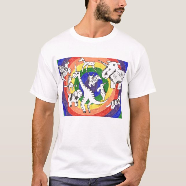 Punk Sten Doodle #24b Unicorns Rainbow T Shirt (Framsida)