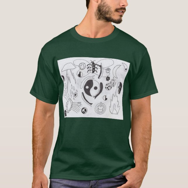 Punk Sten Doodle #25 Yin och Yang Mörk grönt T Shirt (Framsida)