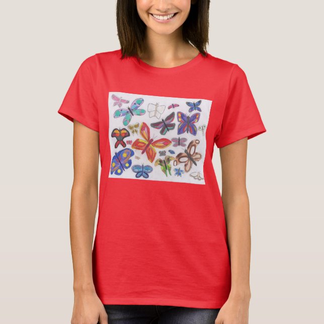 Punk Sten Doodle #28 Butterflies Färg Red Women's T Shirt (Framsida)