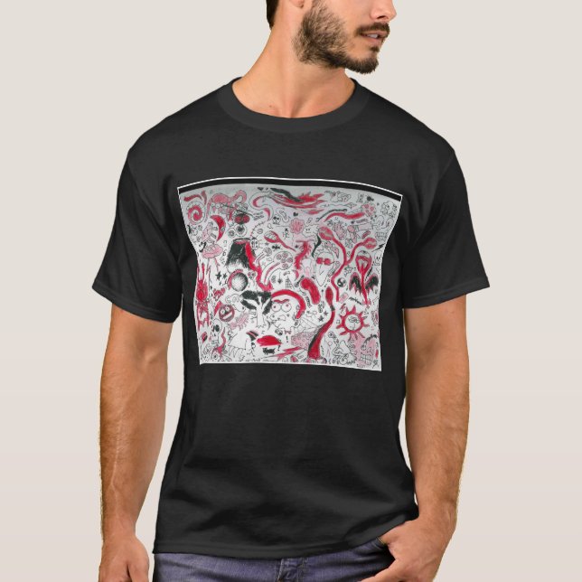 Punk Sten Doodle #3 Vampire in FÄRG on Red T Shirt (Framsida)