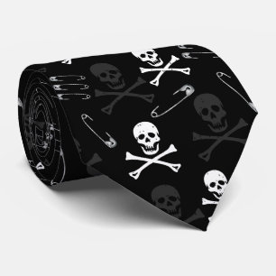 Punk Sten Döskallar och Safety Stift Mönster Slips