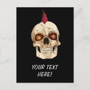 Punk Sten Gothic Skull med Red Mohawk Vykort