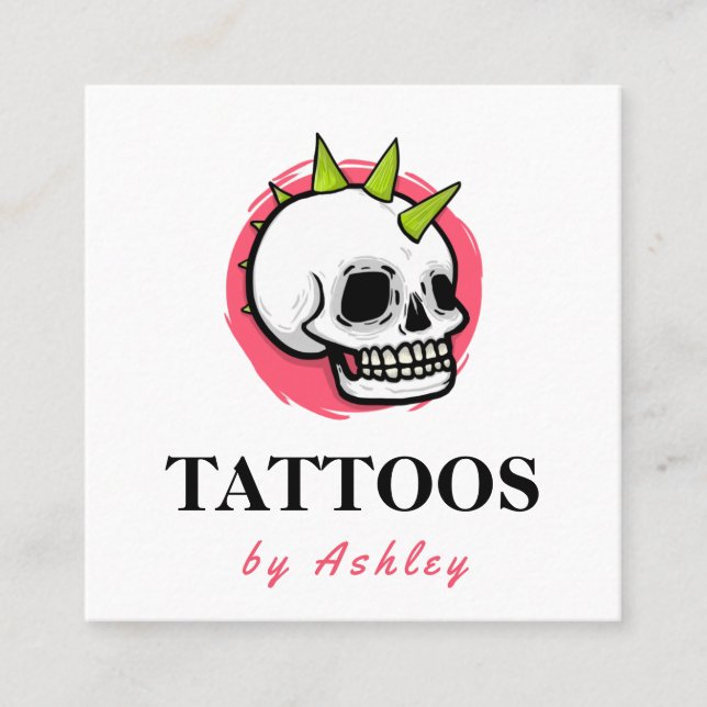 Punk Sten Gothic Skull Tatto Artist Salon Studio Fyrkantigt Visitkort (Framsida)