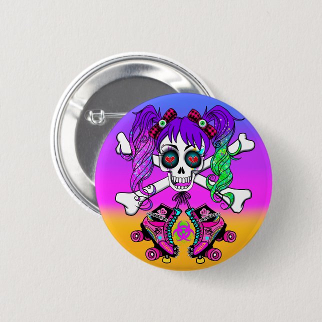 Punk Sten Inspired Roller Derby Girl Button Pin Knapp (Framsida & baksida)