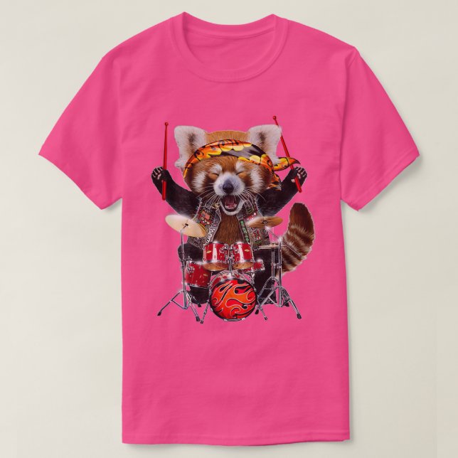 Punk Sten Red Panda Spelande Drums  T Shirt (Design framsida)