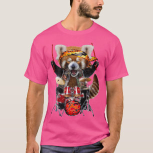 Punk Sten Red Panda Spelande Drums  T Shirt