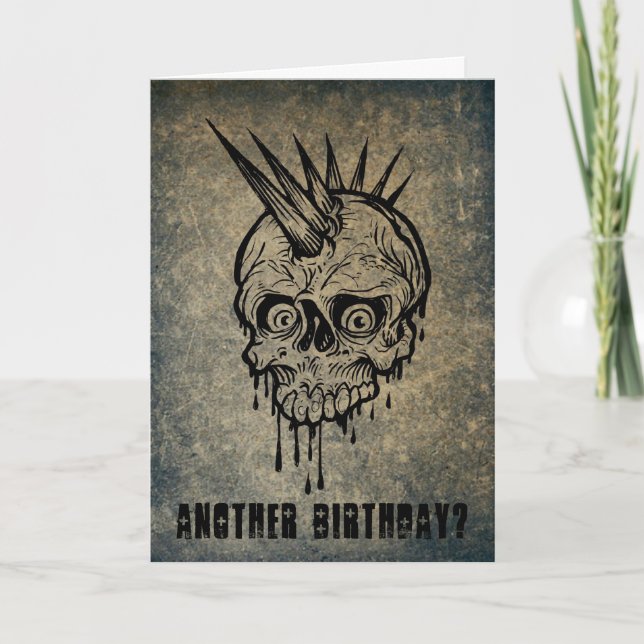 Punk Sten Rocker Skull med Mohawk Birthday Kort (Framsida)
