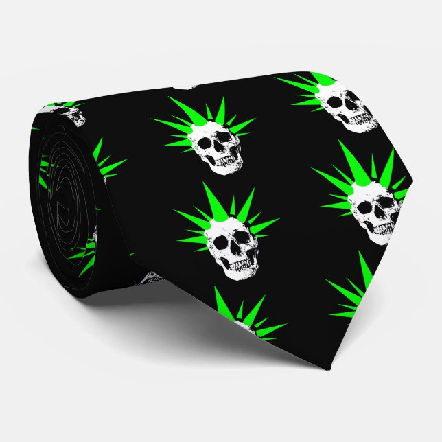 Punk Sten Skull med Neon Grönt Spikey Hair Slips (Rullad)