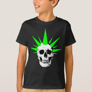 Punk Sten Skull med Neon Grönt Spikey Hair T Shirt