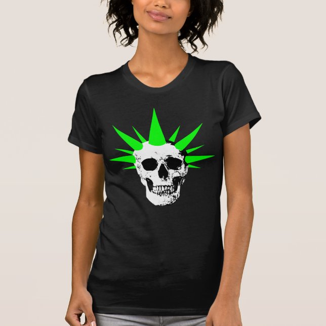 Punk Sten Skull med Neon Grönt Spikey Hair Tröja (Framsida)