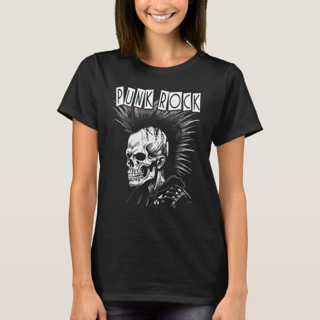 Punk Sten Skull Skeleton Mohawk Mohican Punk T Shirt (Framsida)