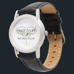 Punk Sten Tatto Händer Äkta kärlek 42-årsdagen Armbandsur<br><div class="desc">Lägg till namn för att skapa en personlig-årsjubileum. Den här klockan innehåller en enkel bild i svart med två fistor med "ÄKTA KÄRLEK" som är utskriven i tatuering brev på finger med namn (eller annan text) nedan i typsnittet skrivmaskin stil. Eftersom 42-årsjubileet traditionellt är klockor och klockor är detta en...</div>