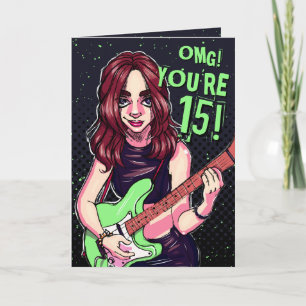 Punk Sten Tonåring Girl Guitar 15:e födelsedagen Kort