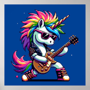 Punk Sten Unicorn Colorful Pixel Art Guitar Design Poster