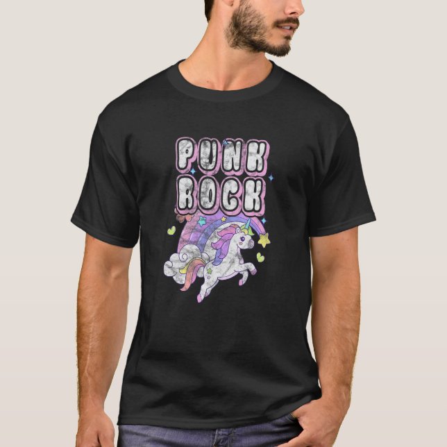 Punk Sten Unicorn Rock musik Distress T Shirt (Framsida)