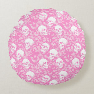 Punk tjejgotisk rosa kranier & lövverk Halloween Rund Kudde