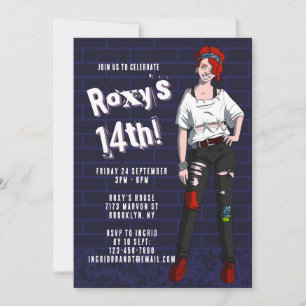 Punk Tonåring Girl Illustration 14:e födelsedagen Inbjudningar