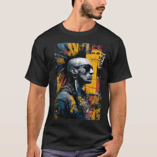Punkporträtt med Mohawk Urban Art T Shirt