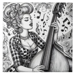 Punkrock Rockabilly Retro Glam Svart & Vitt Kakelplatta