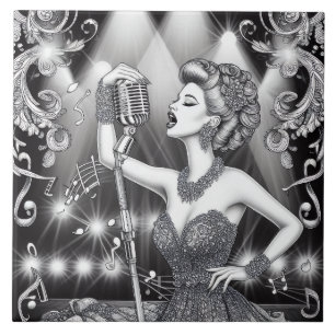Punkrock Rockabilly Retro Glam Svart & Vitt Kakelplatta