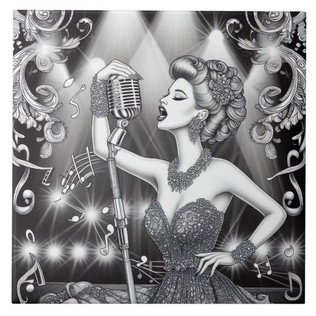 Punkrock Rockabilly Retro Glam Svart & Vitt Kakelplatta (Framsidan)