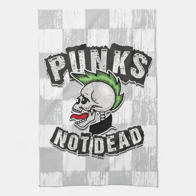 Punks Är Inte Döda Skalle Mohawk Punkrock Rocker Kökshandduk (Vertikal)