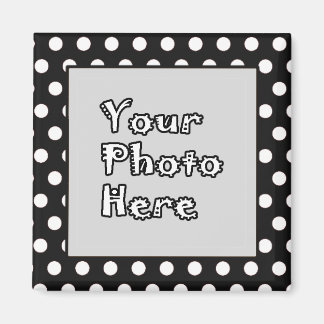 Punkt för kvadratisk Magnet-Black & White Polka Magnet