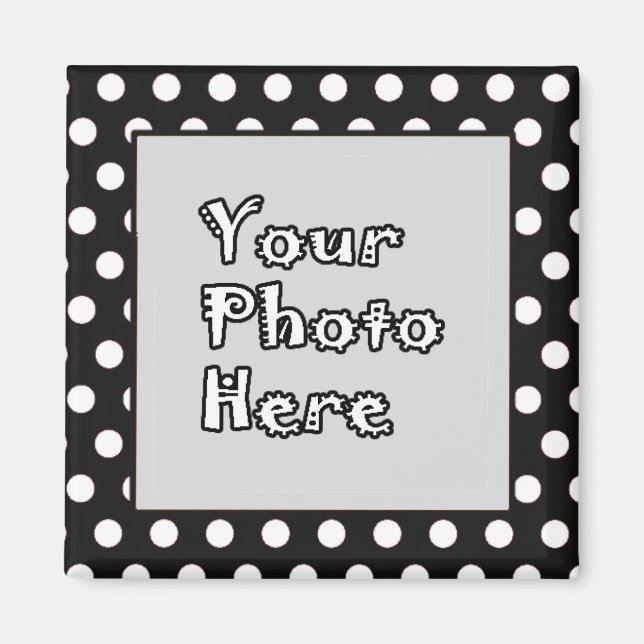 Punkt för kvadratisk Magnet-Black & White Polka Magnet (Framsidan)