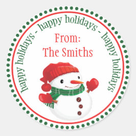 Punktcirkeletiketter för lycklig Snögubbe Runt Klistermärke