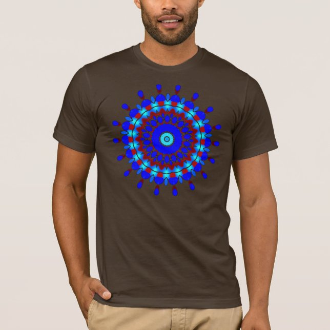 Punkter av blå (blå och röd) Kaleidoskop T-shirt (Framsida)