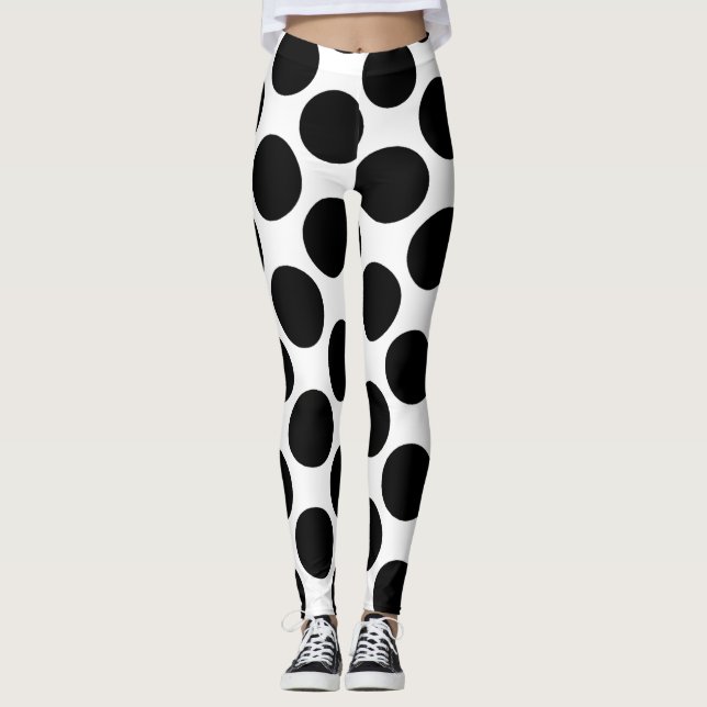 Punktringar av svart och vitt polka leggings (Framsida)