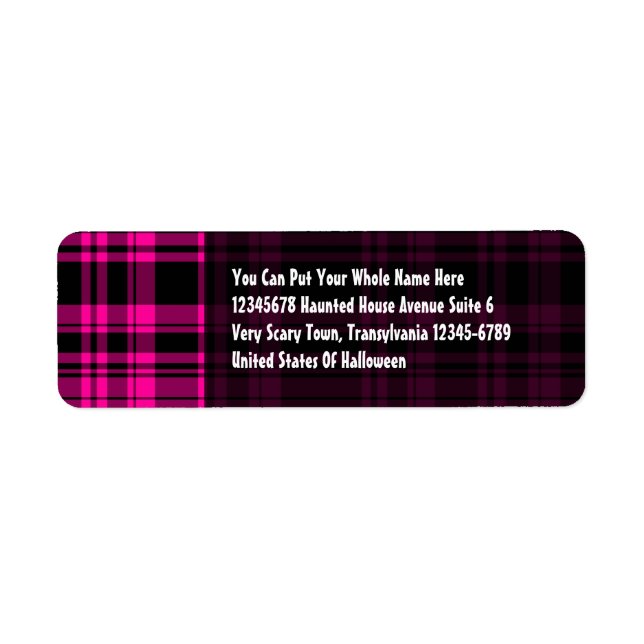 Punky Plaid Hot Rosa Returadress Etikett (Framsidan)