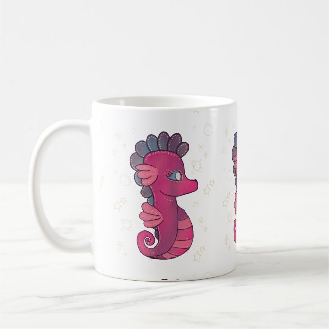Punky sjöhästar | Söt rosa sjöhäst Kaffemugg (Vänster)