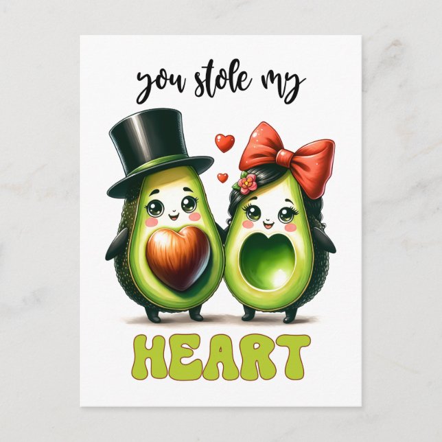 Punny avocado du studerar mitt hjärta Valentine Vykort (Framsida)