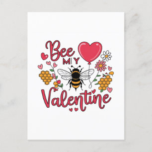 Punny Bee min Valentine Hearts and Flowers Vykort