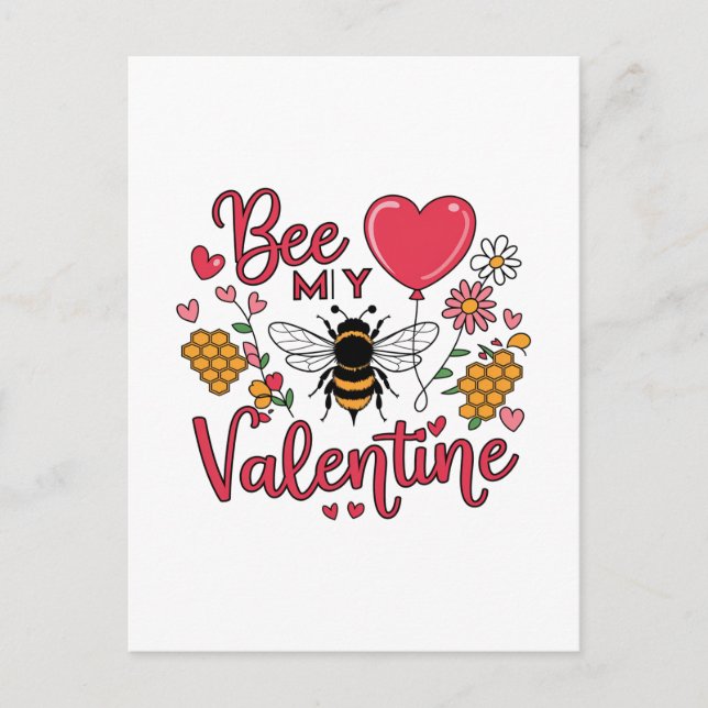 Punny Bee min Valentine Hearts and Flowers Vykort (Framsida)