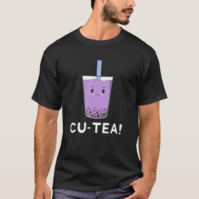 Punny Cute Boba Bubble Cu-Tea Pun Character T Shirt (Framsida)