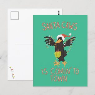 Punny Santa Caws-Kråkan Juli Helgdag Vykort